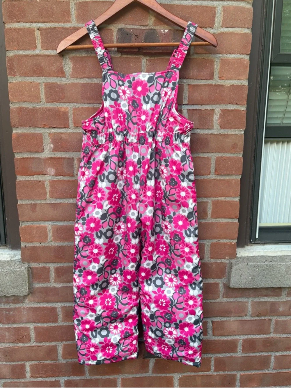 OshKosh Girls Snowpants Overalls Size 6X Pink Floral Quilted Winter Ski Play